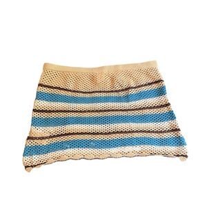 Cotton On Crochet Stripe Mini Skirt in Cream, Blue & Brown
